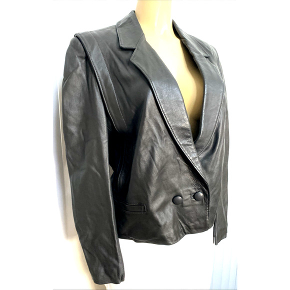 Ted Lapidus Leather Jacket Blazer Gray Long Sleeve France Pockets Vintage 42 L - Picture 4 of 8